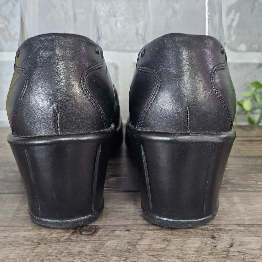 Dansko Black Leather Wedge Loafers Kiltie Fringe Buckle EU 38 Comfort Shoes - Picture 4 of 8